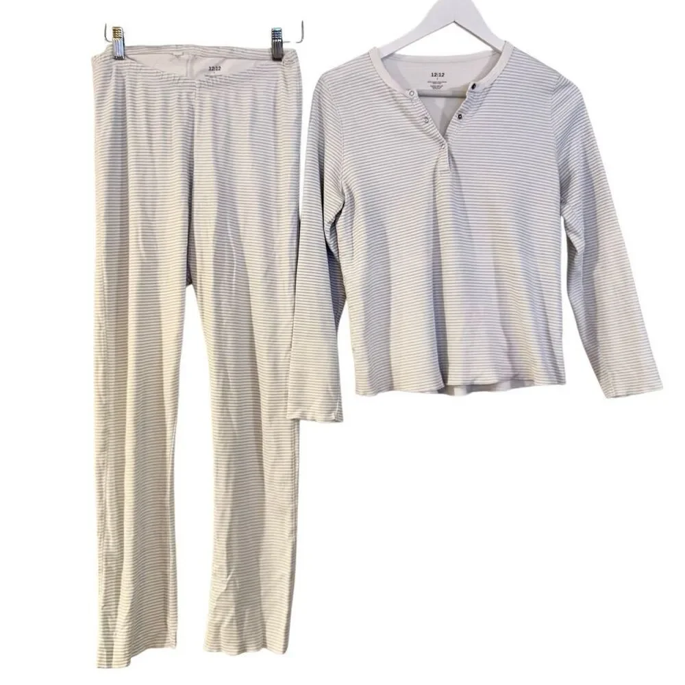 12|12 organic cotton blue striped pajama set size small